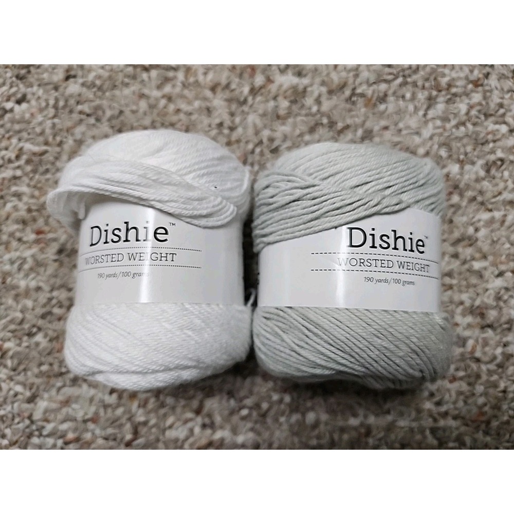 Knit Picks Dishie 100% Cotton Worsted Yarn Lot White & Clarity‎ 190yd Skeins